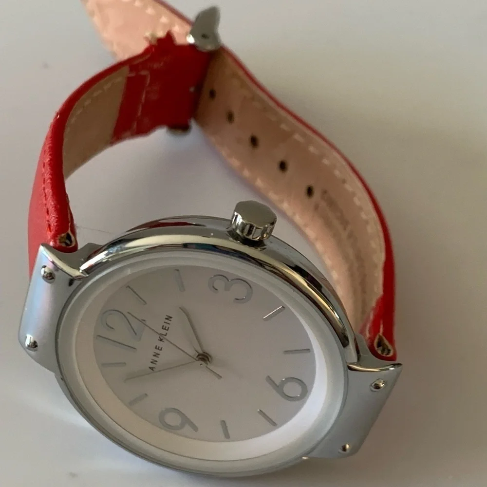 Anne Klein large face watch with red leather band